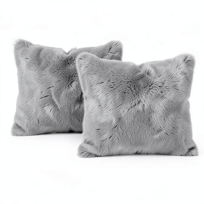 Infinity Home Throw Pillows Faux Fur 18 x 18 Set of 2 Gray Square Home Decor