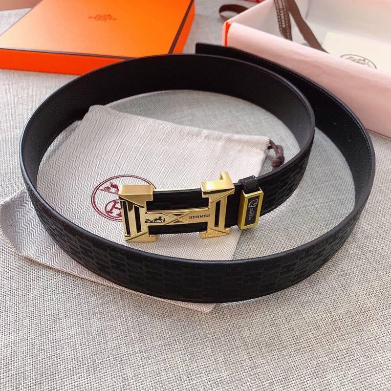 Hermès Black Leather Belt - Iconic Gold H Buckle for Men