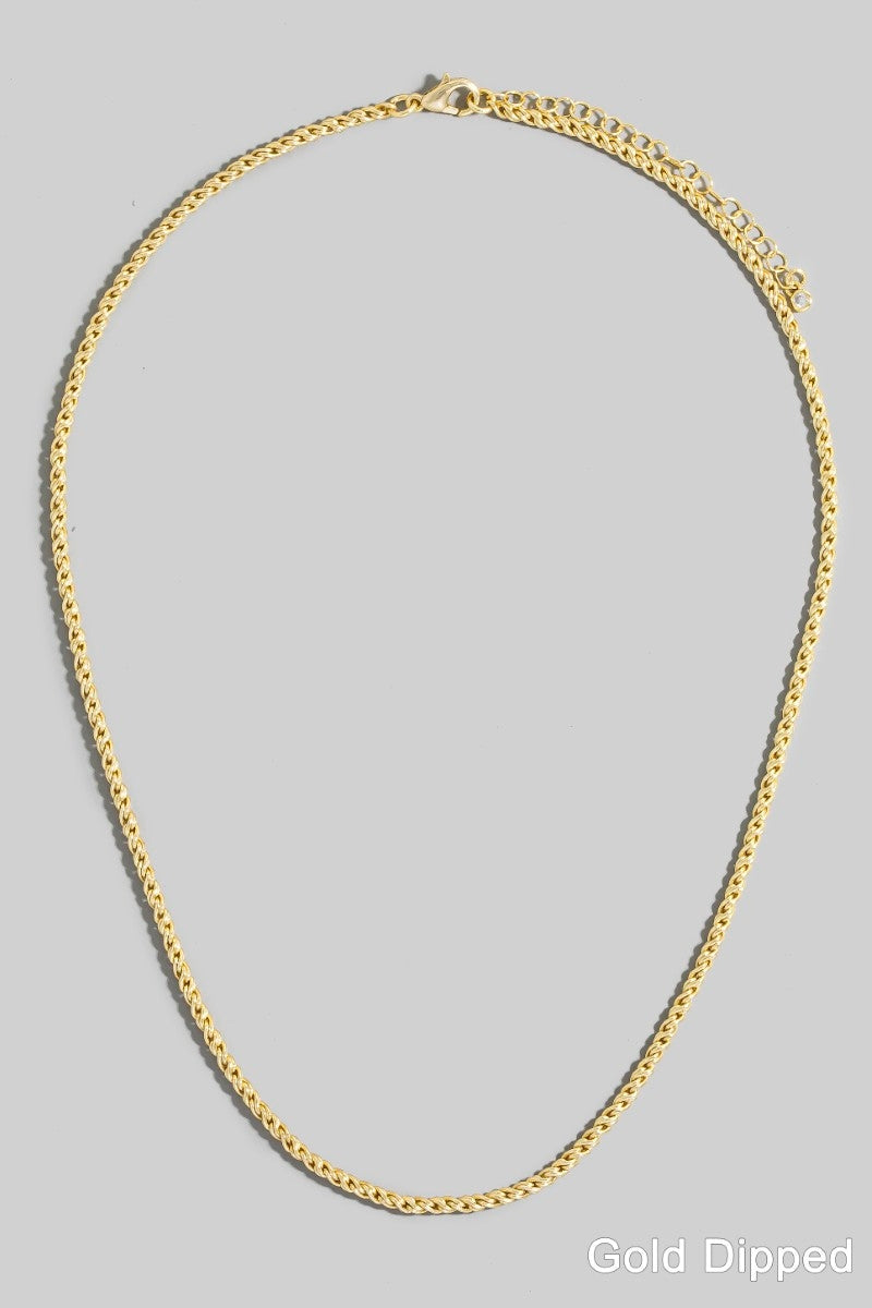 Gold Dipped Tight Braided Rope Classic Chain Necklace