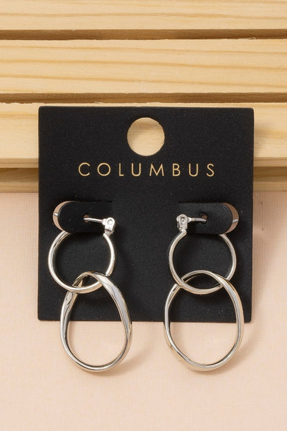 Gold Dipped Irregular Double Hoop Dangle Earrings
