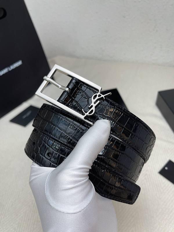 Saint Laurent Classic Monogram Square Buckle Belt Crocodile Embossed Leather