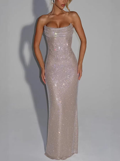 Sequined Slim Fit Sleeveless Long Dress