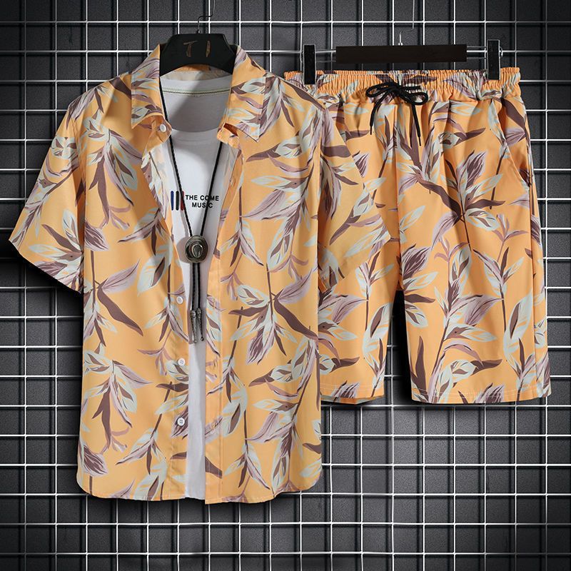 Mens Quick Dry Floral Shirt and Shorts Set