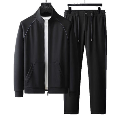 High-End Autumn and Winter Suit for Men, Thick Velvet Stand-Up Collar Long-Sleeved Jacket, Slim Trousers, Casual Sports Two-Piece Set