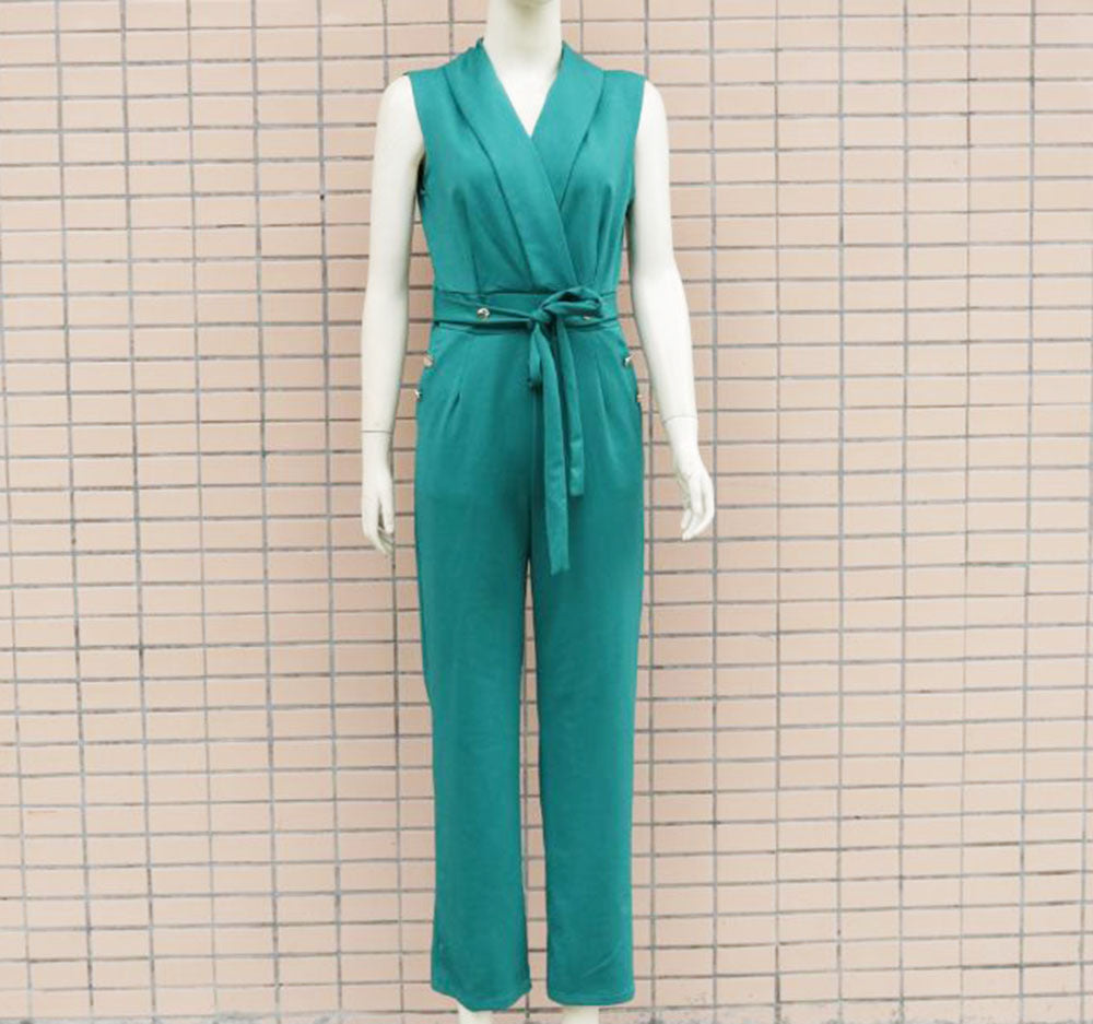 Frühling Sommer Damenbekleidung Knopf V-Ausschnitt Ärmelloser Eng Anliegender Bodysuit