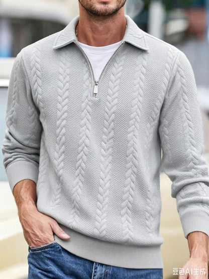 Mens Half Zip Jacquard Polo Shirt