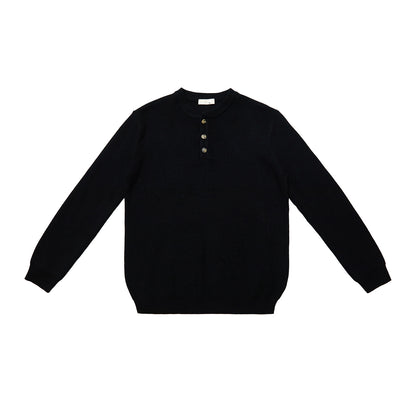 Ribbed Henley Collar Knit Sweater