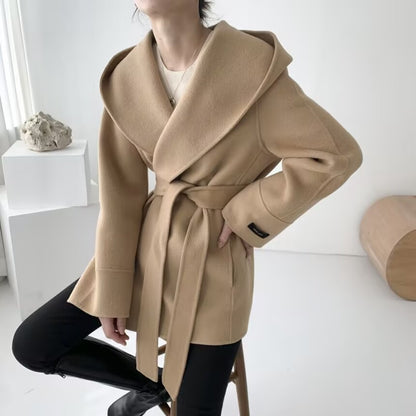 Womens Hooded Woolen Cloak Jacket