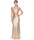 Voll Paillettenbesetztes Langes, Schmales, U-Förmiges Rückenloses Abendkleid, Beliebtes Goldenes Hochzeitskleid