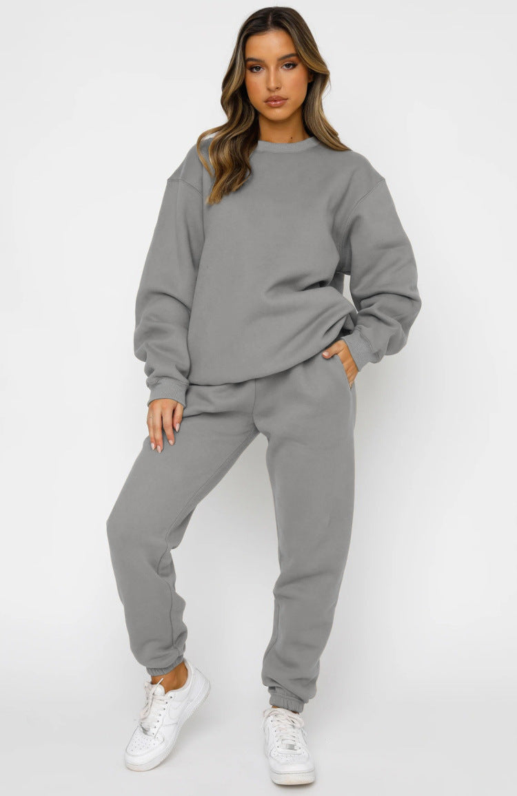 Herbst Winter Einfarbig Rundhals Pullover Damen Lässiger Langarm-Sweater-Anzug