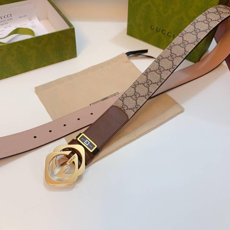 GUCCI Embellished coated-canvas and leather belt &