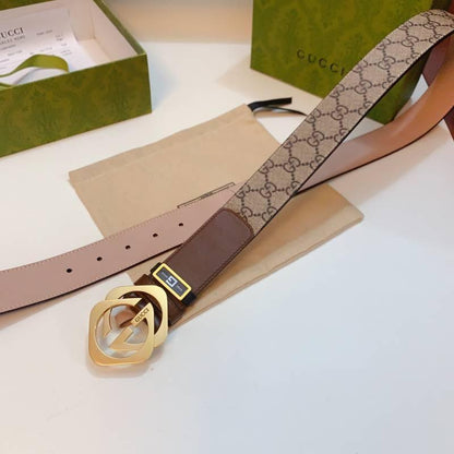 GUCCI Embellished coated-canvas and leather belt &