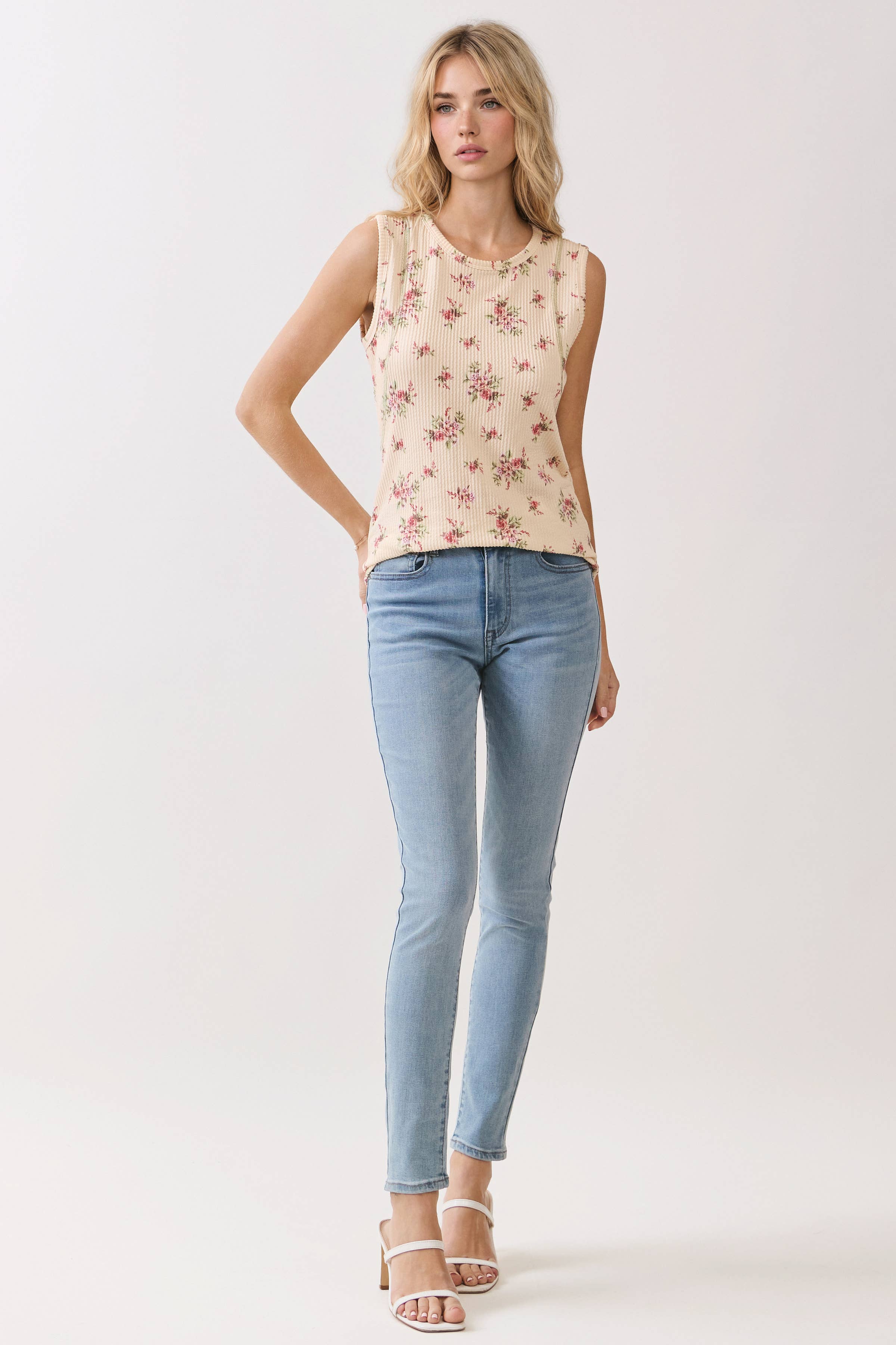 Floral Ribbed Tank Top