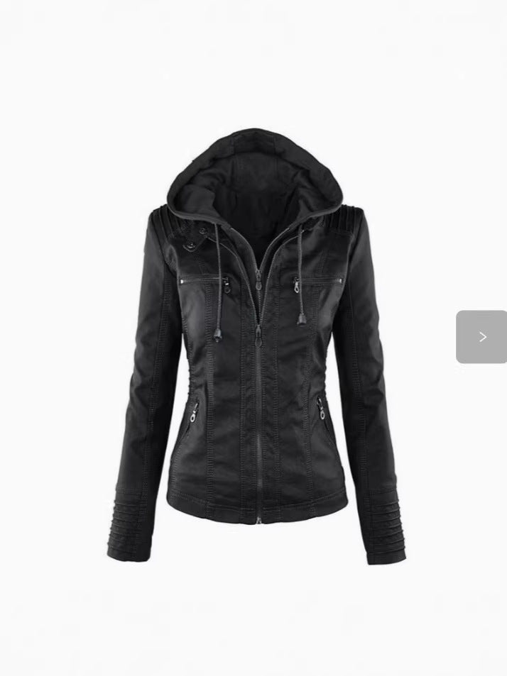 Womens PU Leather Motorcycle Jacket