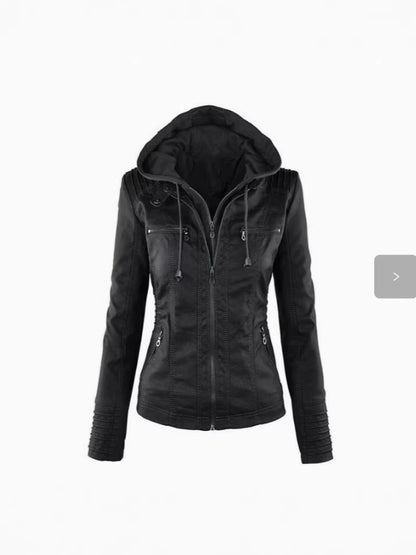 Womens PU Leather Motorcycle Jacket