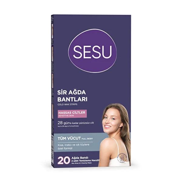 Sesu Body Wax Strips for Sensitive Skin (20 Count) - Easy &amp; Painless Hair Removal, Sugar-Free Formula for Face, Body, Legs