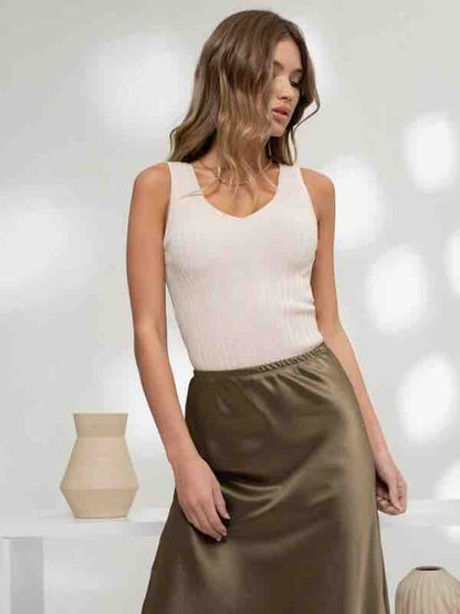 V Neck Sweater Knit Tank - Oatmeal