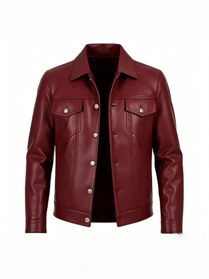 Mens PU Leather Notch Lapel Jacket
