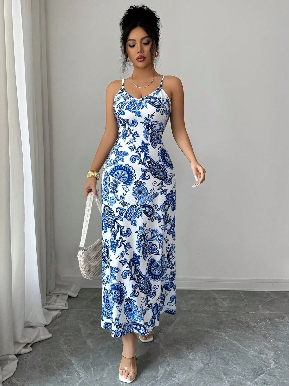 Floral V-Neck Strappy Slip Dress