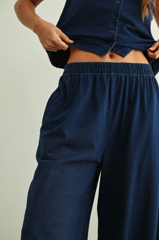 Dye And Wash Knitted Pants: Indigo