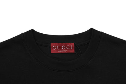 Gucci Collarless GG T-Shirt | Black Cotton Crew Neck