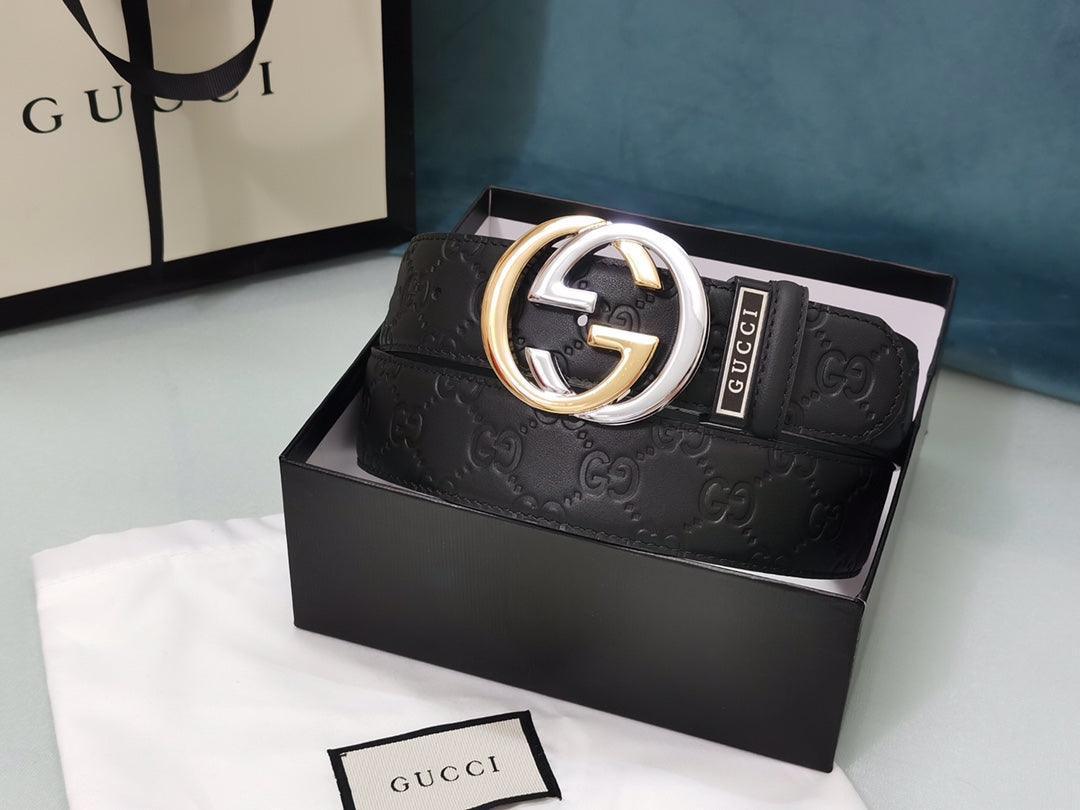 GUCCI Embellished coated-canvas and leather belt &