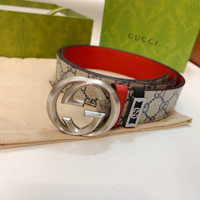 GUCCI Embellished coated-canvas and leather belt &