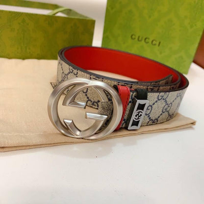 GUCCI Embellished coated-canvas and leather belt &