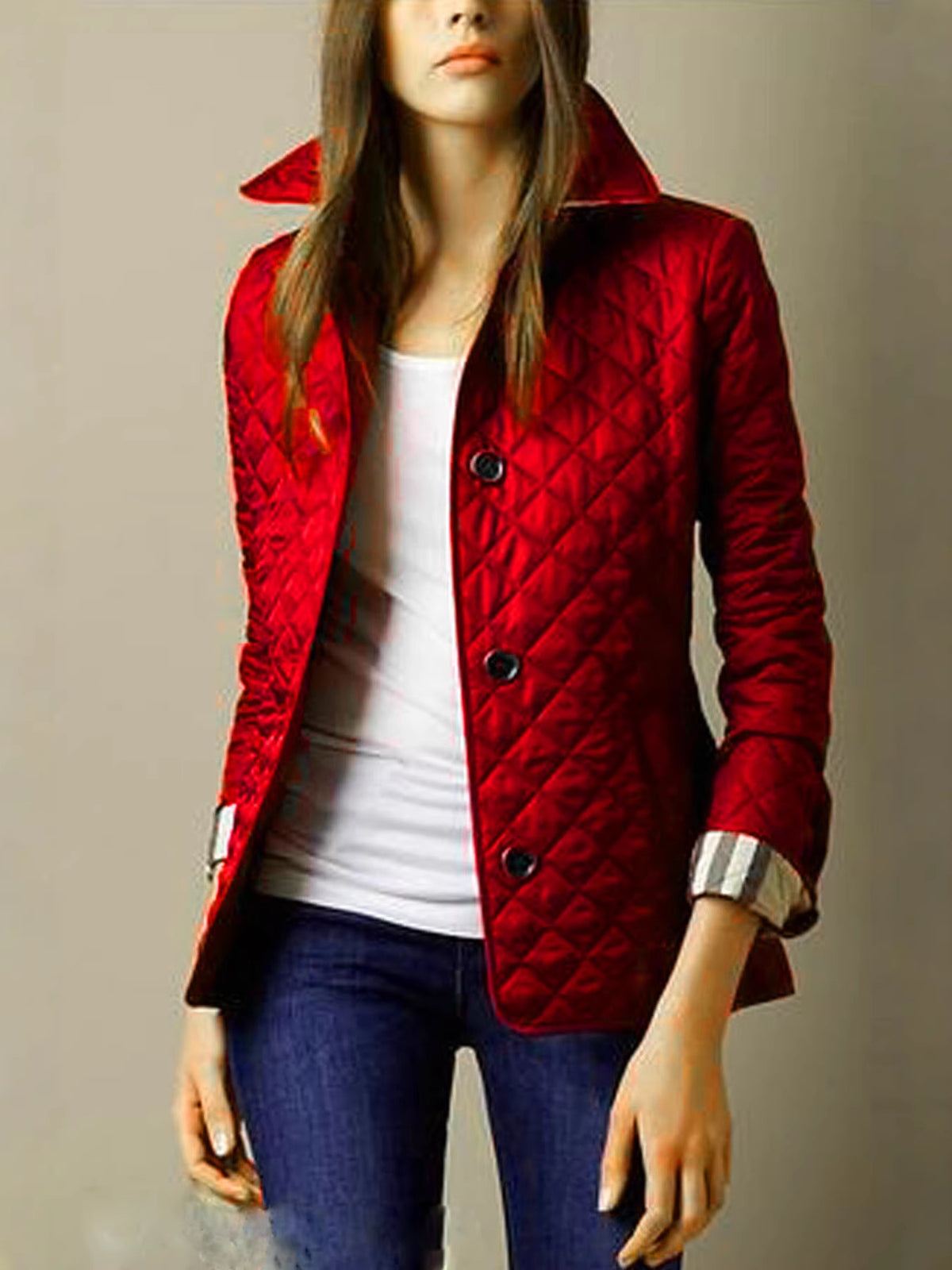 Slim Fit Quilted Jacket with Lapel Collar