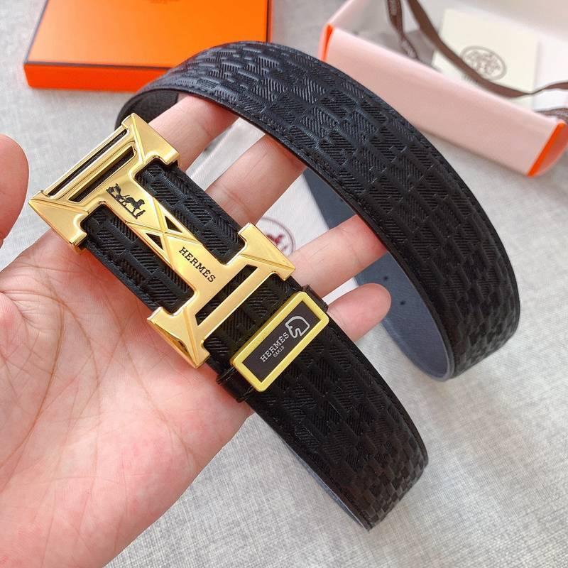 Hermès Black Leather Belt - Iconic Gold H Buckle for Men