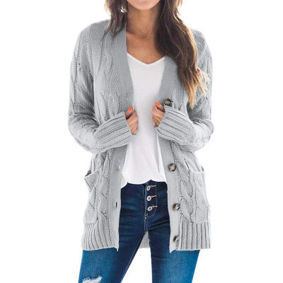 Womens Cable Knit Button Cardigan