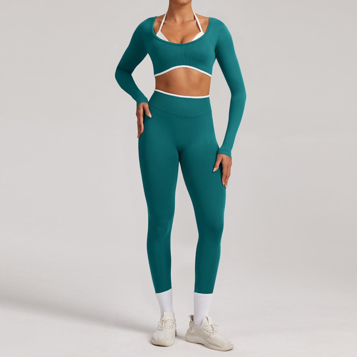 Seamless White Hemmed Yoga Suit for Women