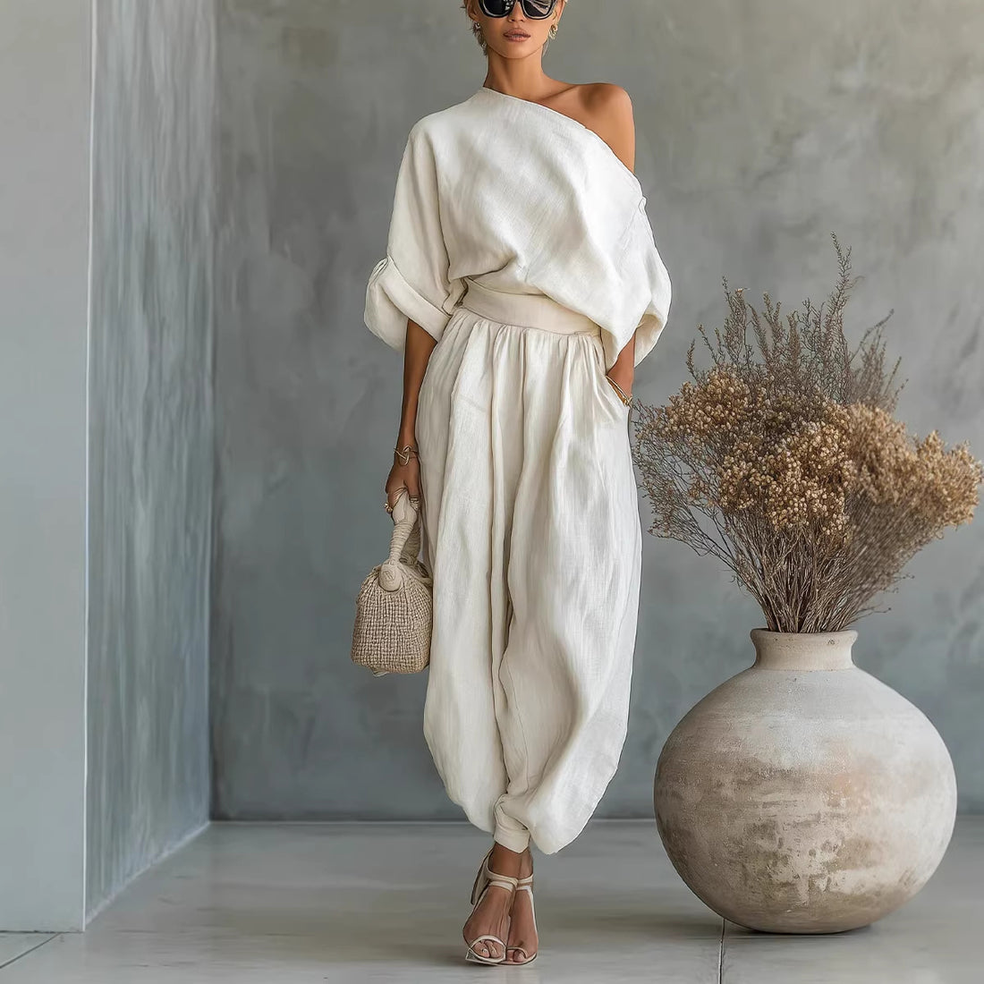 Womens Polyester Wide Leg Pants Suit