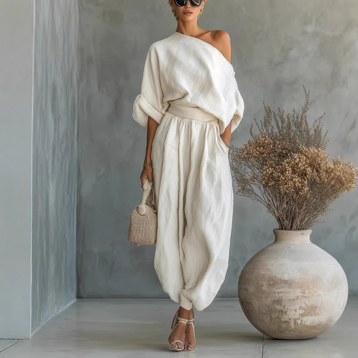 Womens Polyester Wide Leg Pants Suit