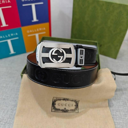 GUCCI Embellished coated-canvas and leather belt &