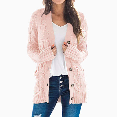 Womens Cable Knit Button Cardigan
