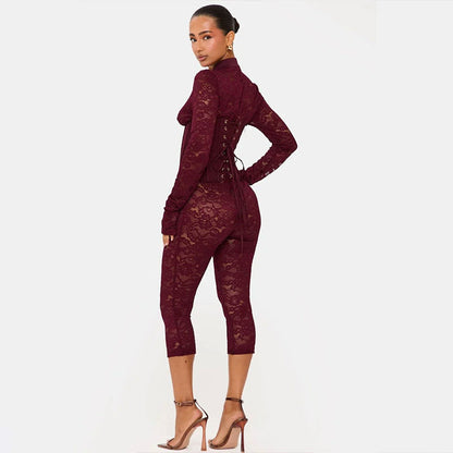 Elegant Lace-Up Bodycon Jumpsuit