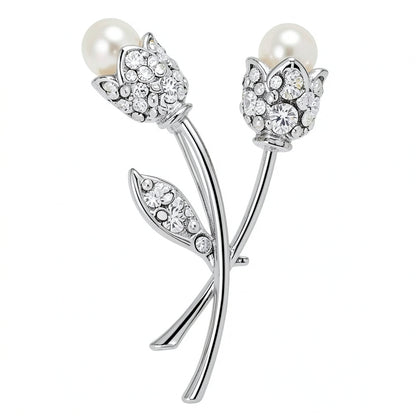 Charter Club Silver-Tone Crystal and Imitation Pearl Tulip Pin