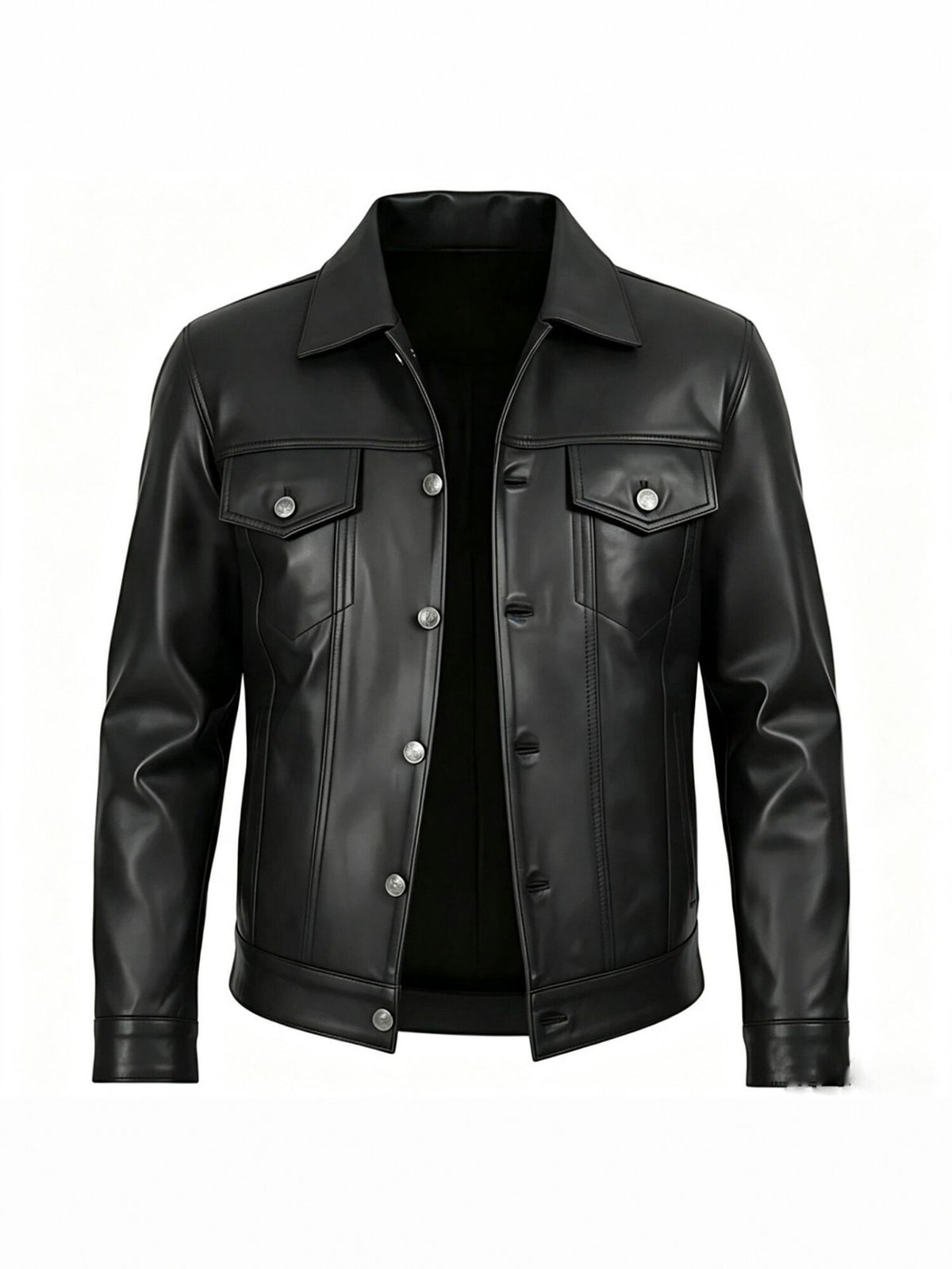 Mens PU Leather Notch Lapel Jacket