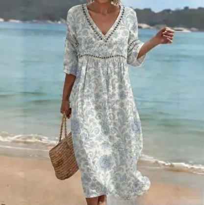 Women Summer Bohemian Lantern Sleeve Long Dress