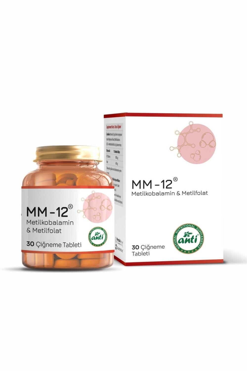 MM-12 Vitamin B12 Supplement, 1000 µg Metilkobalamin &amp; 600 µg Methylfolate, Sublingual Chewable Tablets for Enhanced Bioavailability - 30 Count