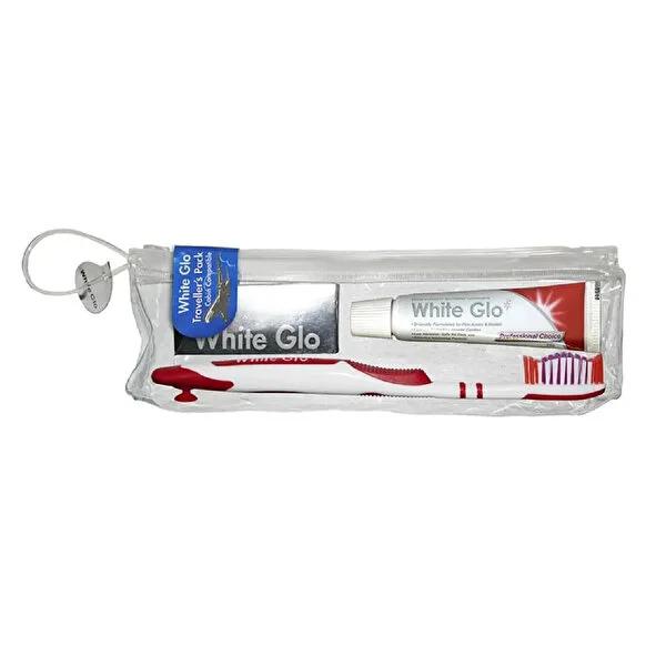 White Glo Oral Care Travel Kit - Compact Toothpaste, Toothbrush &amp; Flexible Cleaner Set for Travelers