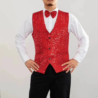 New Design Men Sequins Pattern Glitter Embellished V-neck Blazer Vest Male Evening Party Suits Plus Size hot by Dropshipman