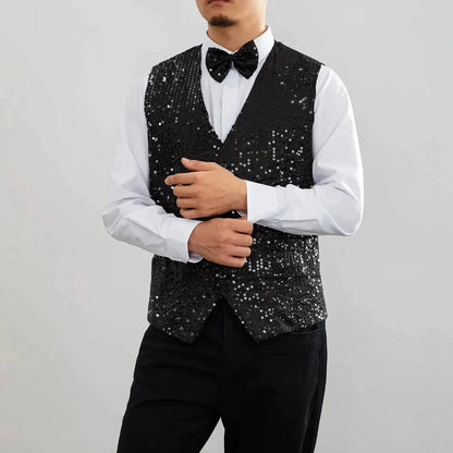 New Design Men Sequins Pattern Glitter Embellished V-neck Blazer Vest Male Evening Party Suits Plus Size hot by Dropshipman