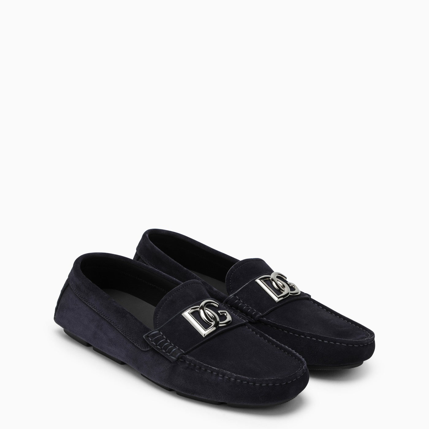Dolce&amp;Gabbana Blue Suede Loafer With Logo