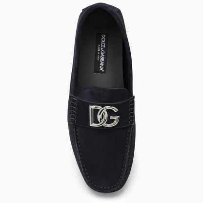 Dolce&amp;Gabbana Blue Suede Loafer With Logo