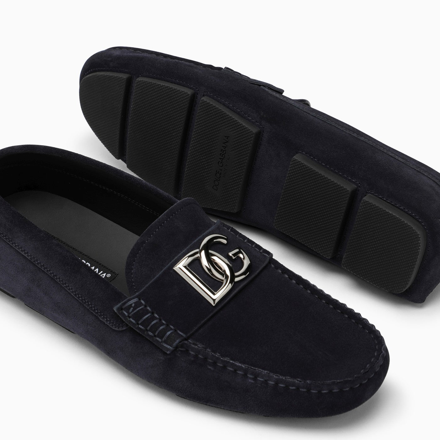 Dolce&amp;Gabbana Blue Suede Loafer With Logo