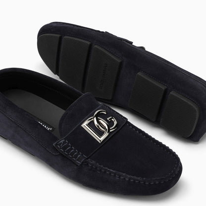 Dolce&amp;Gabbana Blue Suede Loafer With Logo