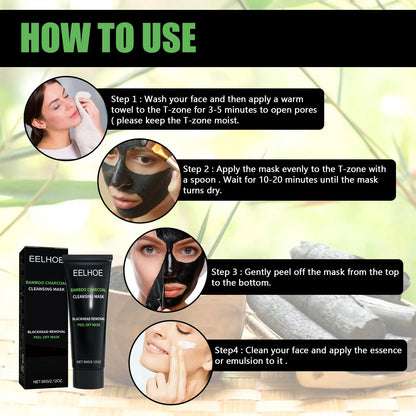 Eelhoe Bamboo Charcoal Blackhead Remover Face Mask Deep Cleansing Pores Shrink Nourishing Acne Treatment Face Peel Off Mask