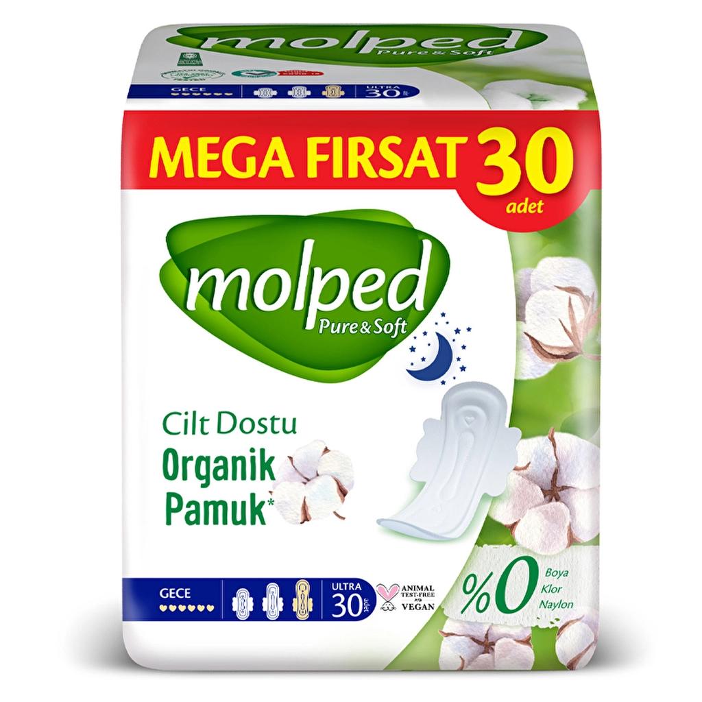 Molped Pure &amp; Soft Night Sanitary Pads for Sensitive Skin 30-Pack